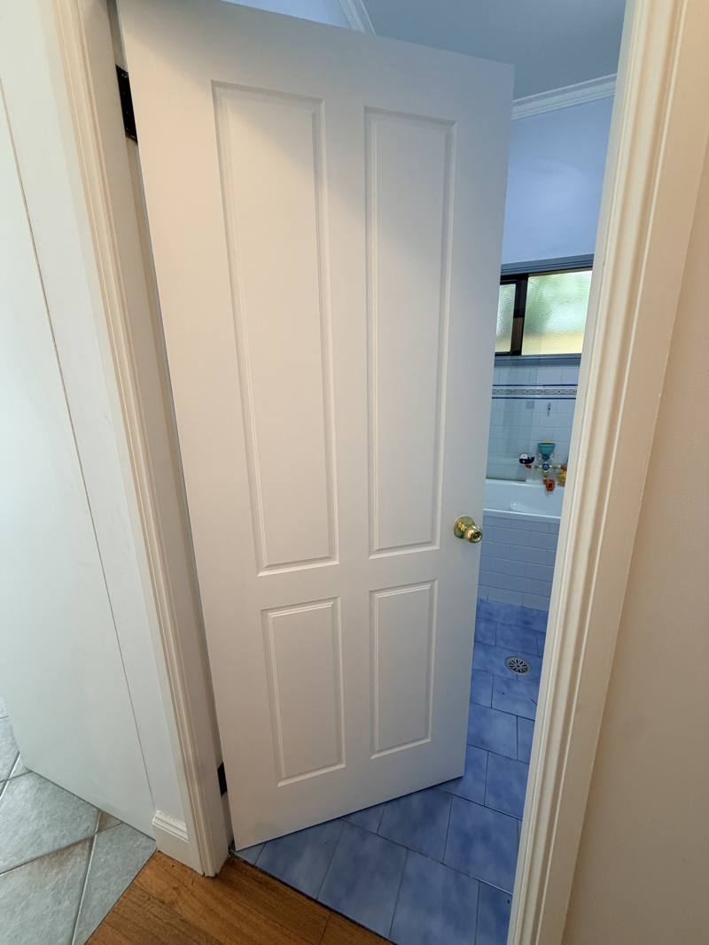 After: the same door finished in smooth white paint